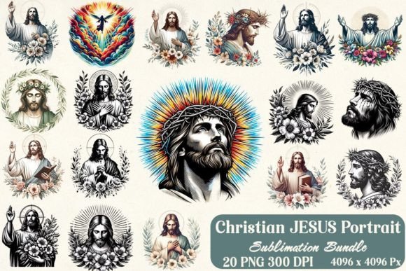 Christian Jesus Portrait Sublimation PNG Bundle Review