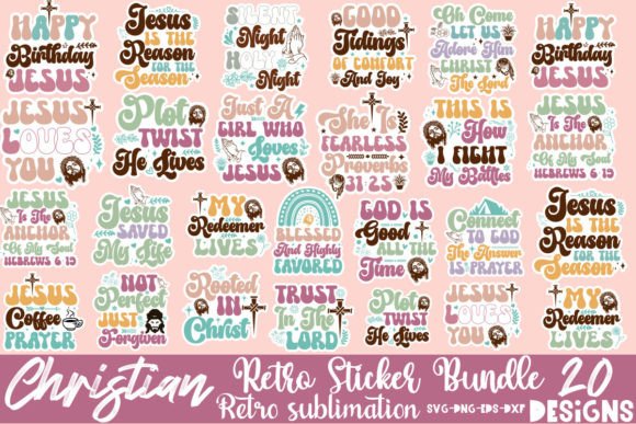 Retro Christian Sticker SVG Bundle Vol 2: Graphics & Crafts for Content Creation